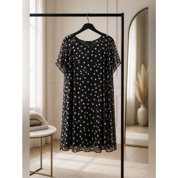 R&K Dresses & Skirts - BLACK AND WHITE POLKA DOT SHORT DILMAN SLEEVE CREPE DRESS FULLY LINED SIZE 22W